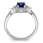 14k White Gold Created Sapphire and Diamond Ring